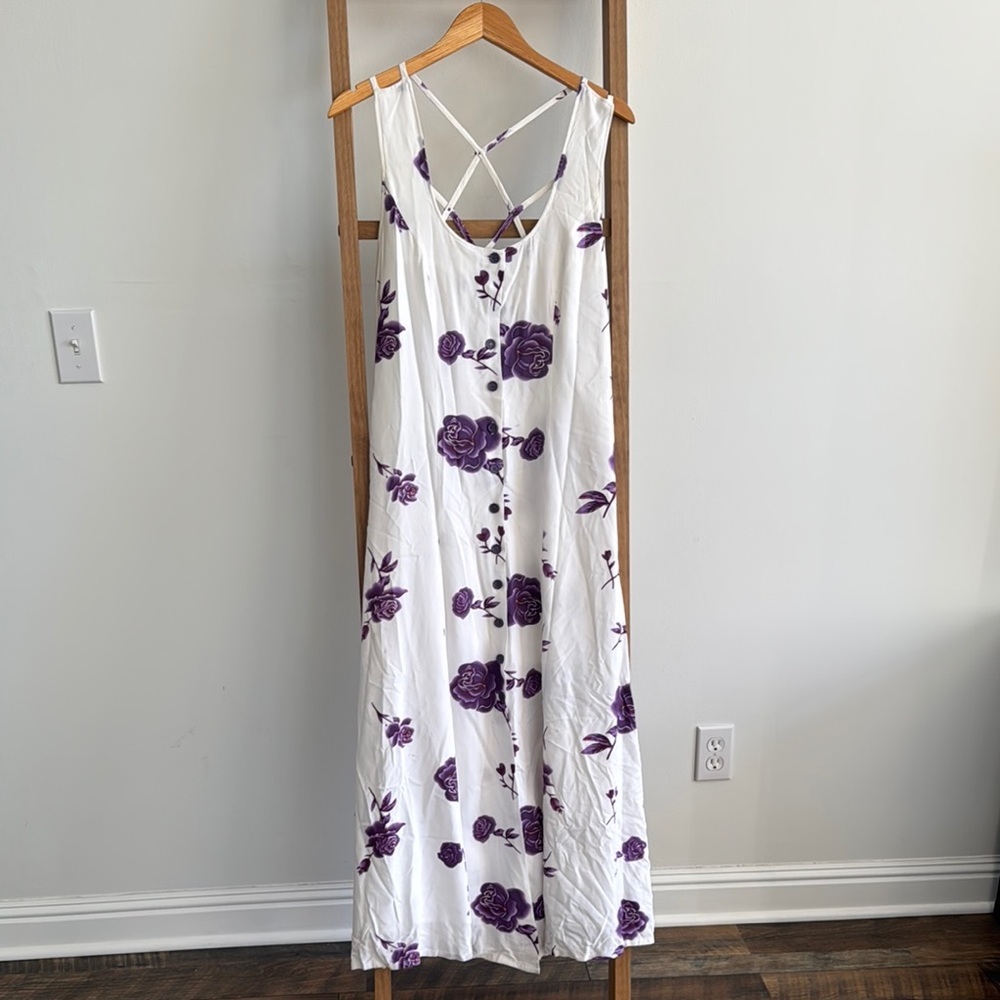 VENUS l Floral Maxi Dress with Purple Roses Size US 8